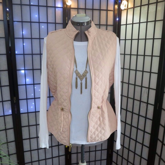 Blush Pink Grey Zippered Cinch Waist Quilted Chore Vest Size 0 (4/6) US Medium - Picture 1 of 10